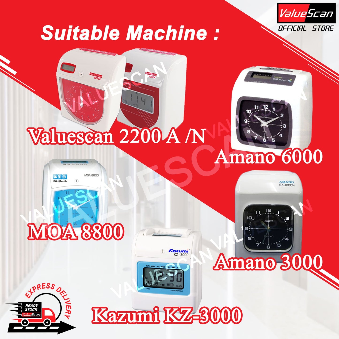 Time Recorder Ribbon -Valuescan 2200 A /N -Amano 3000 / 6000 Ribbon -VERTEX TR810