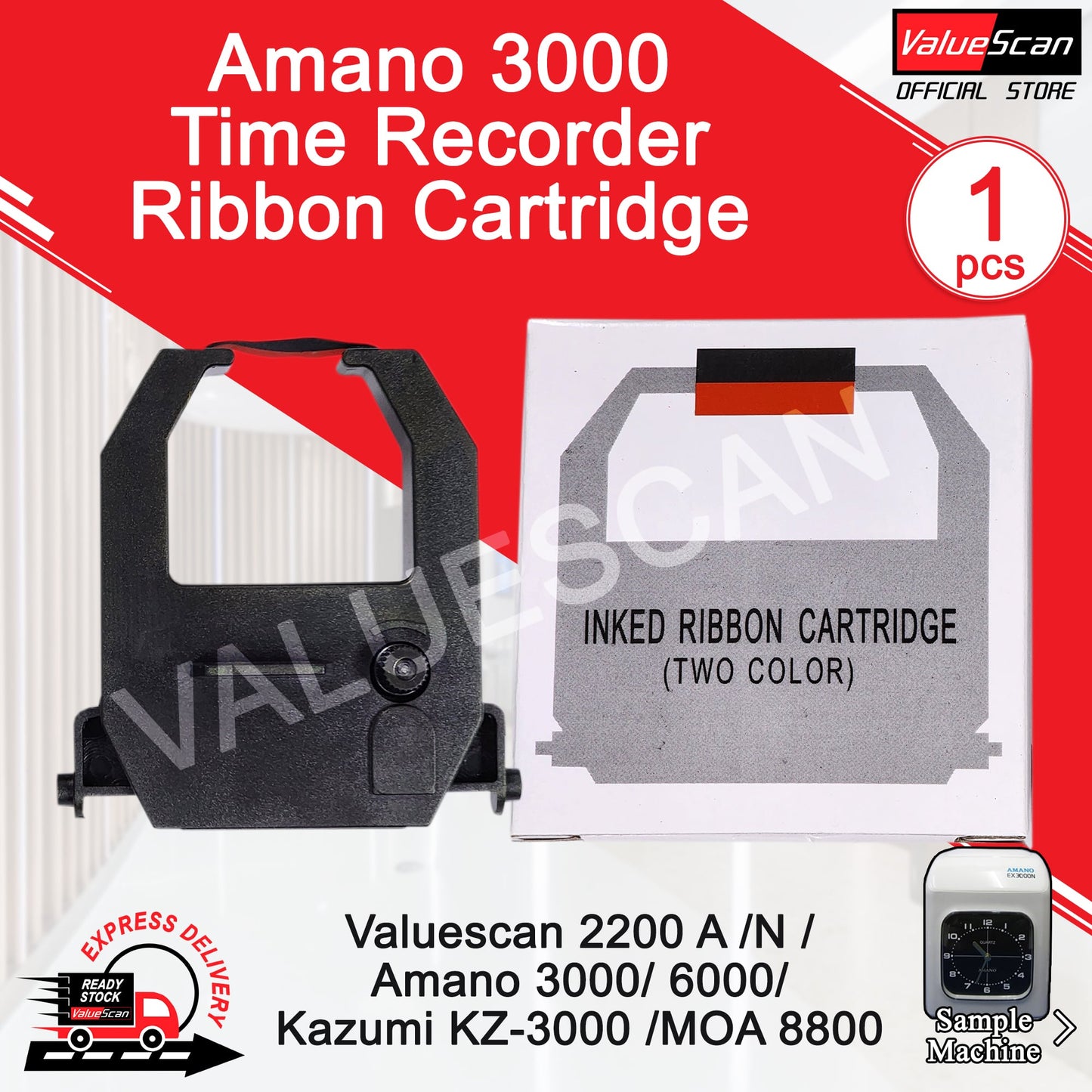 Time Recorder Ribbon - Amano 3000 /6000 Time Recorder Ribbon Cartridge / Vertex TR810