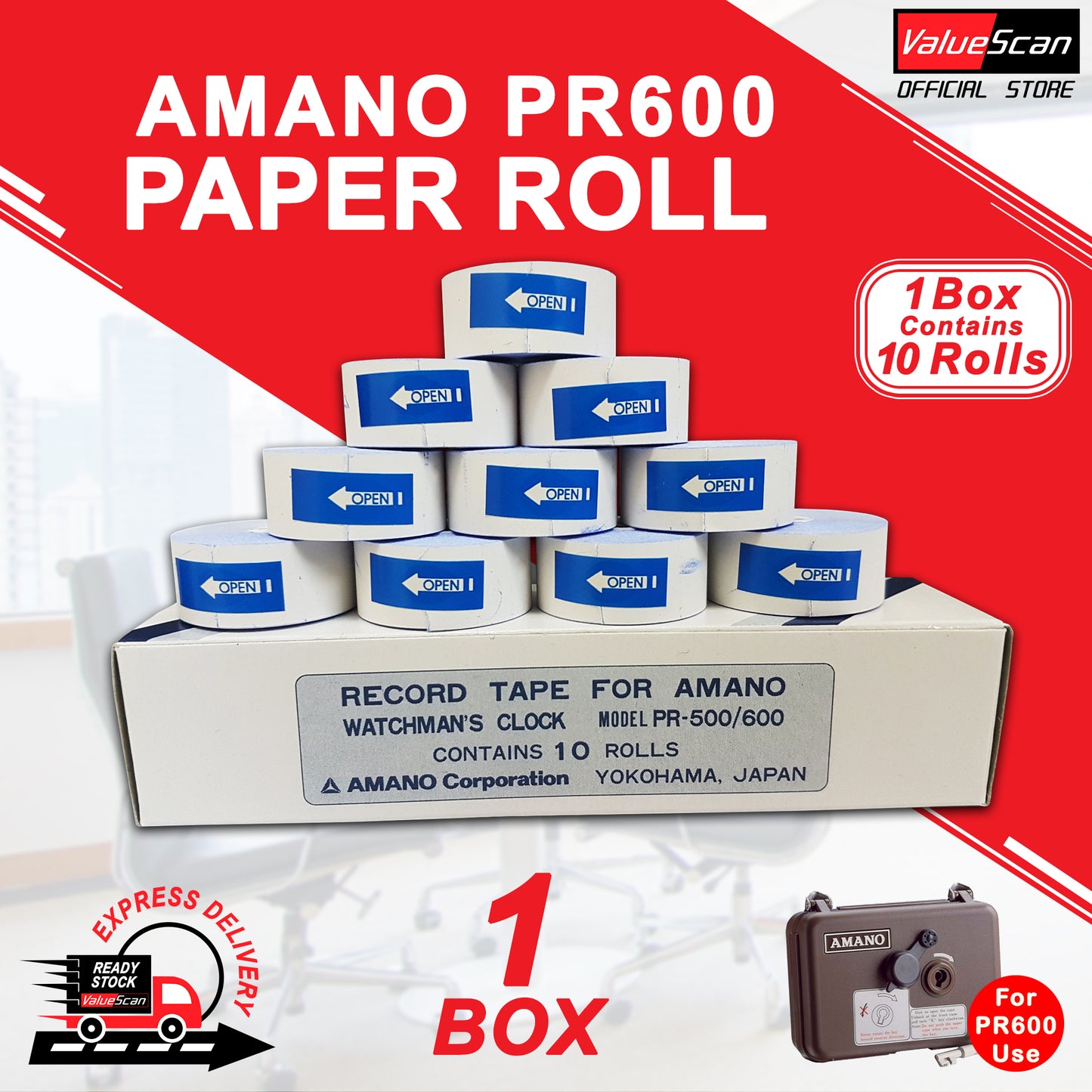 Paper Roll (1Box/10Rolls) For Amano PR-600 (10 Rolls in 1 Box)