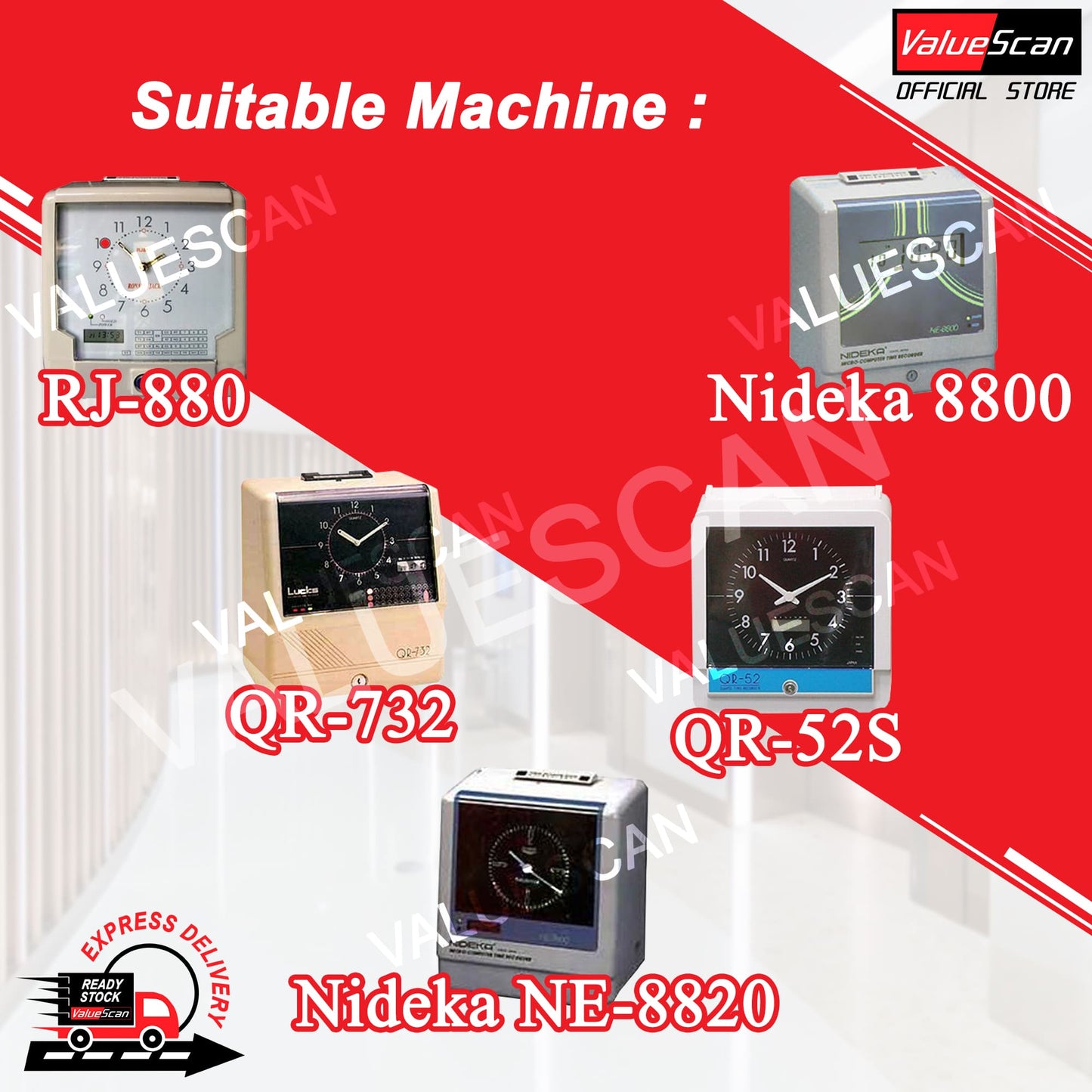 Time Recorder Ribbon- Nideka NE-8820/ QR-52S/ RJ-880/ QR-732/ Nideka 8800 Ribbon