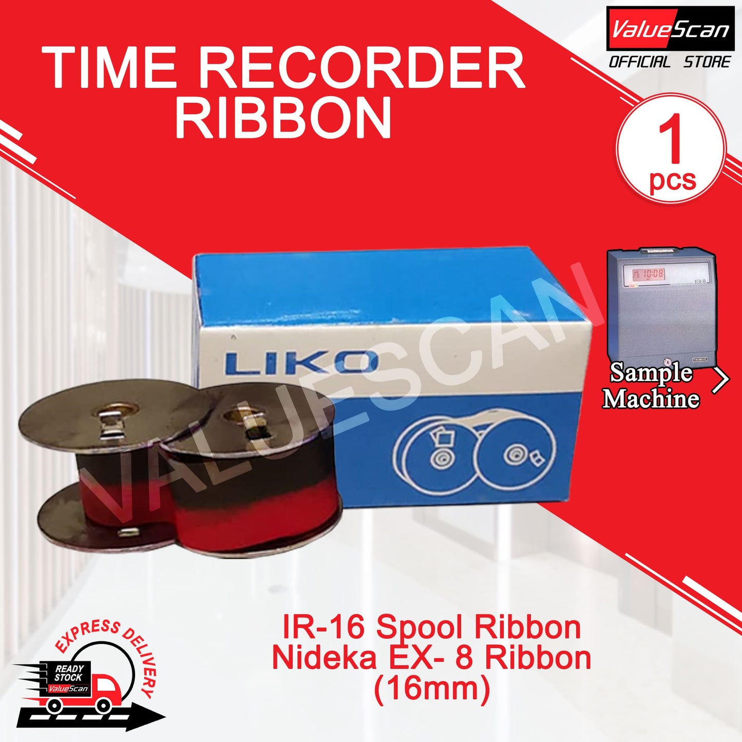 Time Recorder Ribbon- IR-16 Spool Ribbon -Nideka EX- 8 Ribbon (16mm)