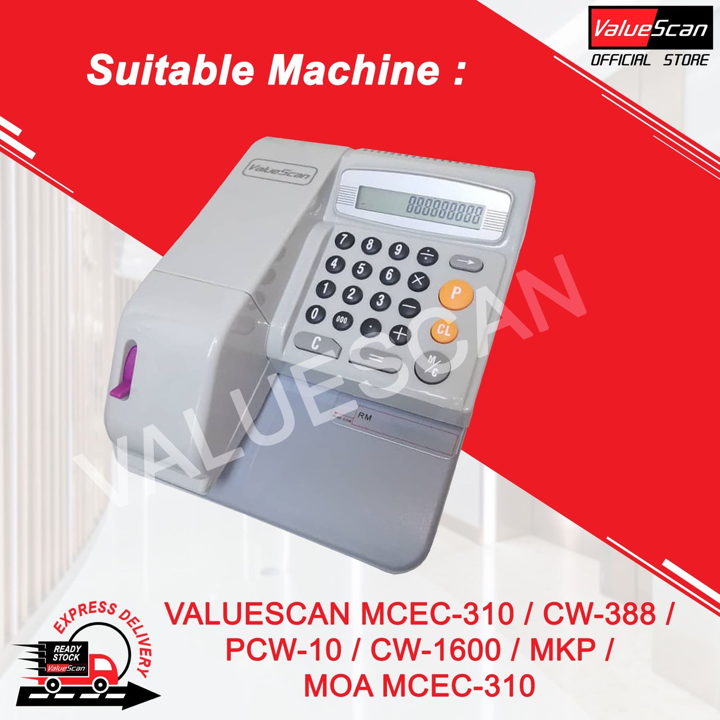CHEQUE WRITER INK ROLLER ~ VALUESCAN MCEC-310 / CW-388 / PCW-10 / CW-1600 / MKP / MOA MCEC-310