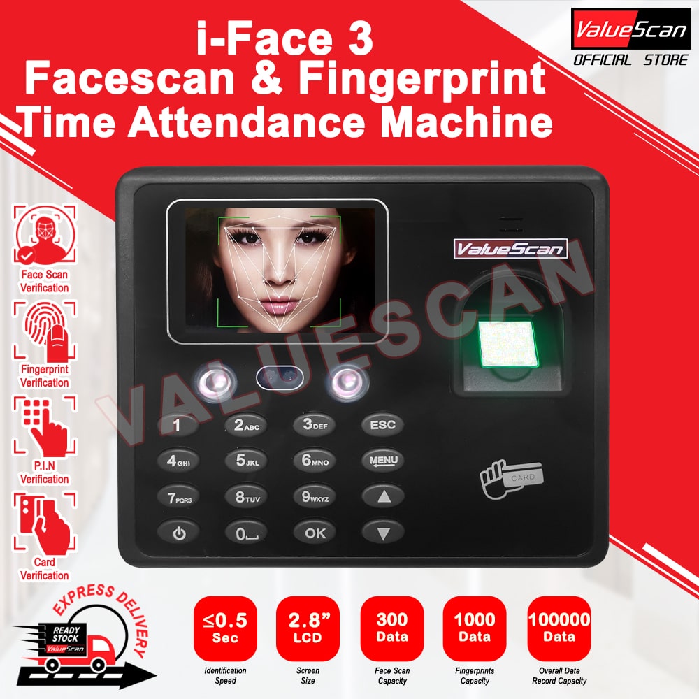 ValueScan I-Face 3 Face Scan & Fingerprint Time Attendance / Time Recorder System