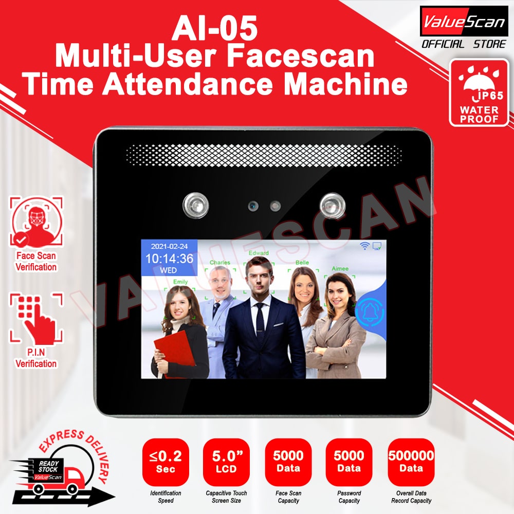 ValueScan AI-05 Face Scan Face Recognition Time Attendance / Time Recorder System-IP65 Waterproof Design