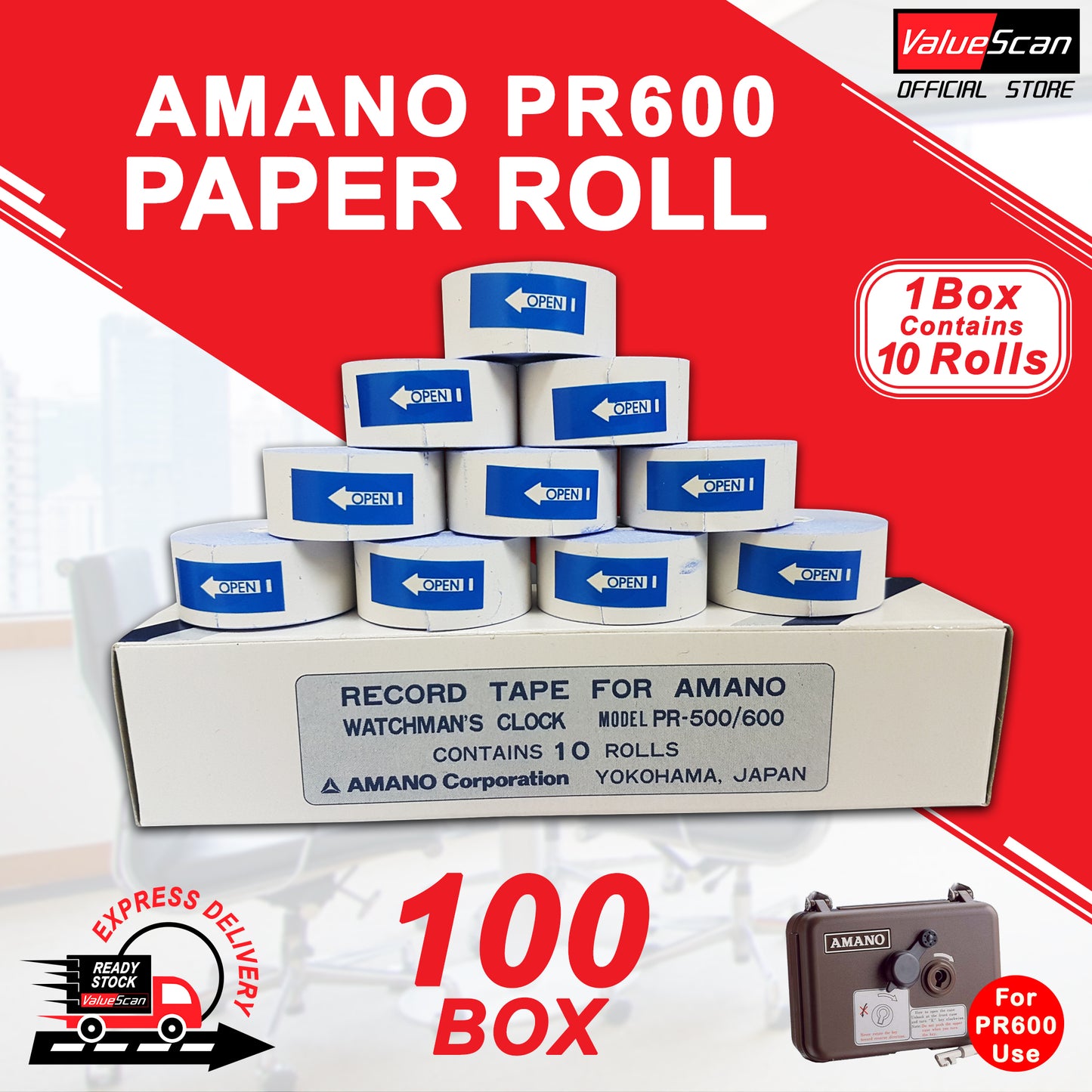 Paper Roll (1Box/10Rolls) For Amano PR-600 (10 Rolls in 1 Box)