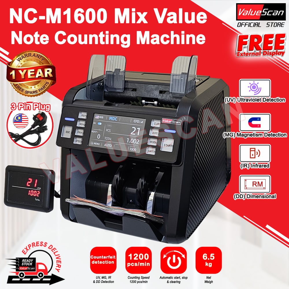 ValueScan NC-M1600 Mix Notes Counting Multi Currency Bank Notes Bill Money Counter