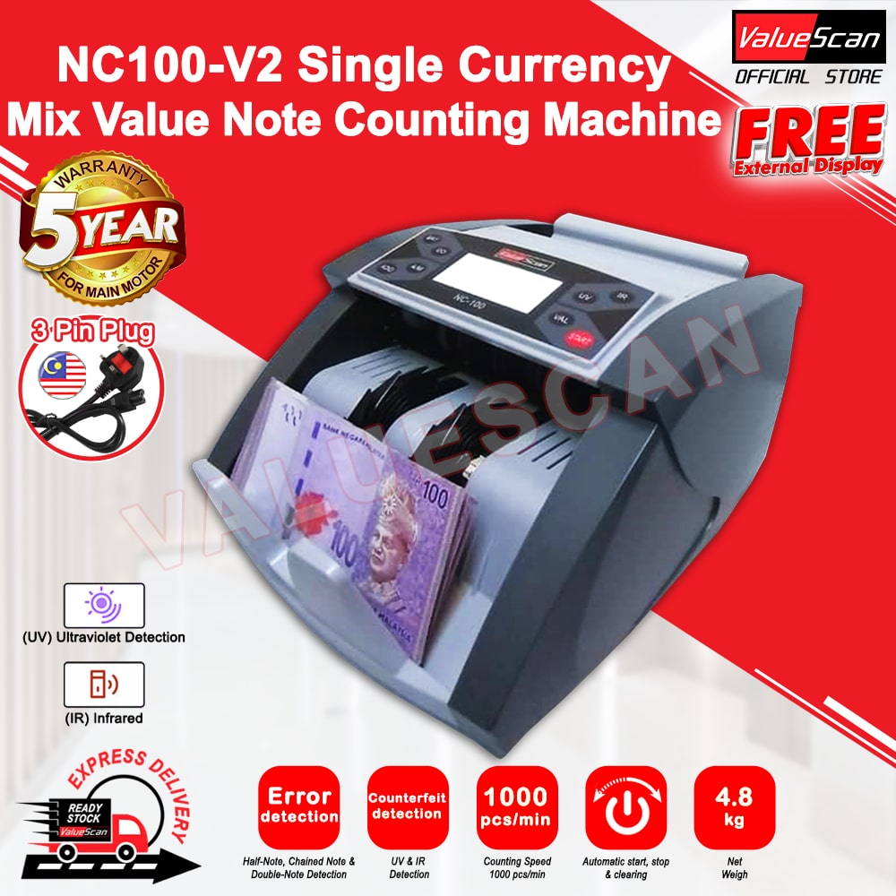 ValueScan NC-100 V2 Money Bank Note Counting Machine Money Bill Counter Machine