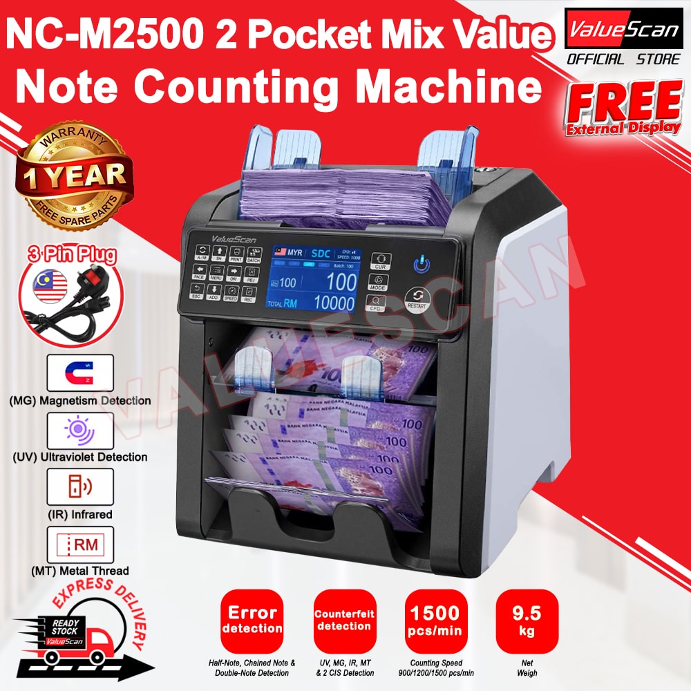 Valuescan NC-M2500 MDC 2 Pocket Mix Value Money Bank Note Counting Machine