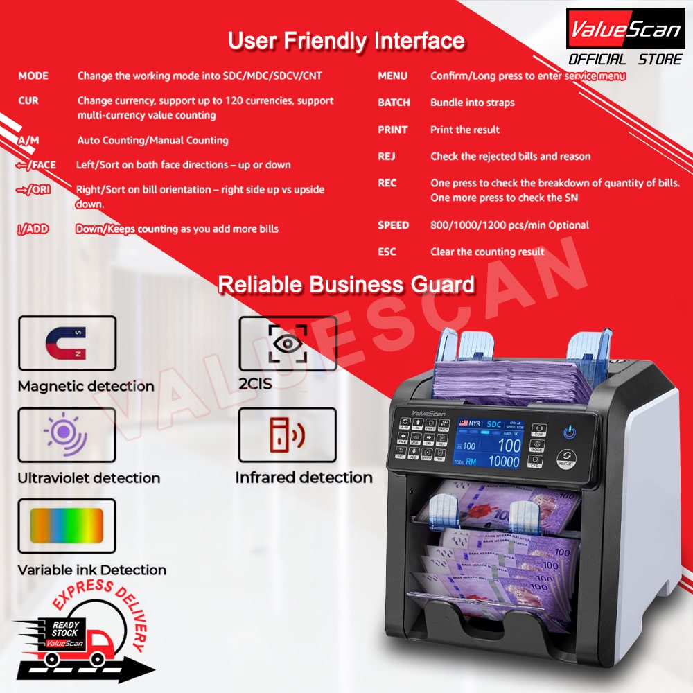Valuescan NC-M2500 MDC 2 Pocket Mix Value Money Bank Note Counting Machine