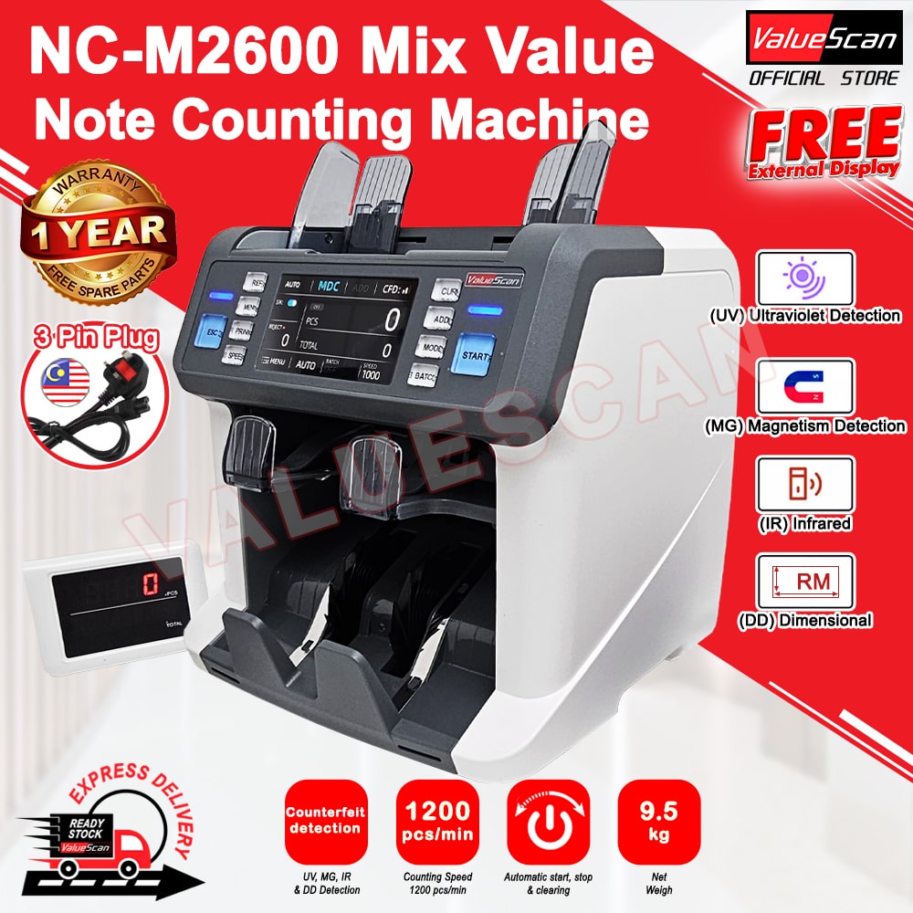 ValueScan NC-M2600 2 Pocket Heavy Duty Mix Value Counting Machine M2600 Counter Machine Count Machine Multi Dominant Counting