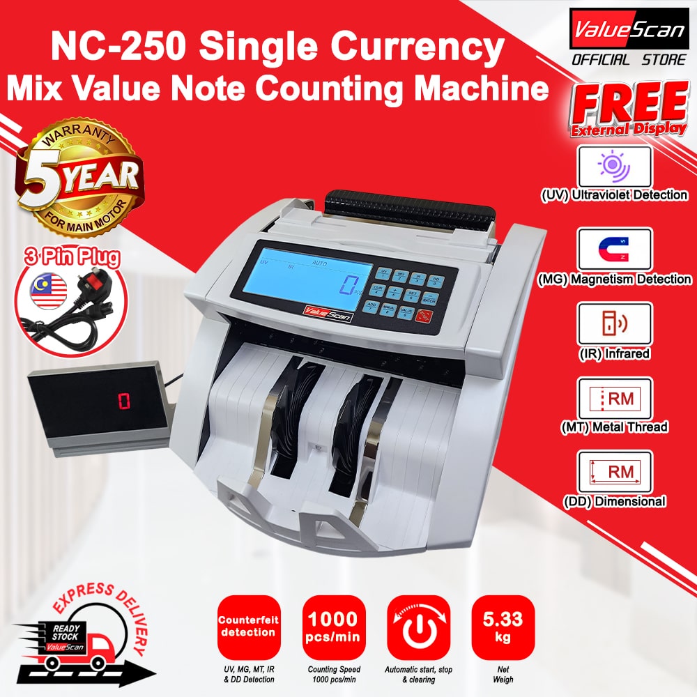 Valuescan NC-250 Single Currency Mix Value Bank Note / Money Counting Machine