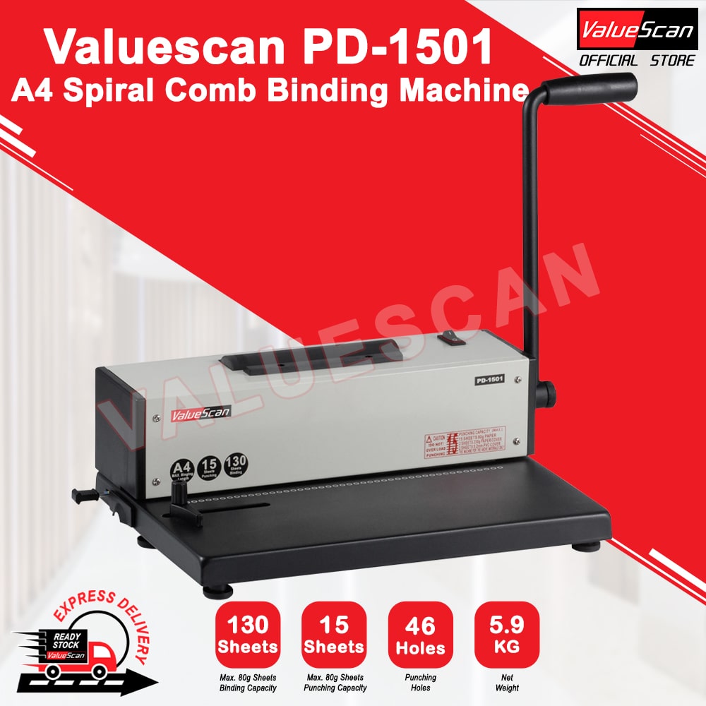 Valuescan PD-1501 A4 Manual Hole Punching & Electric Spiral Coil Binding Machine