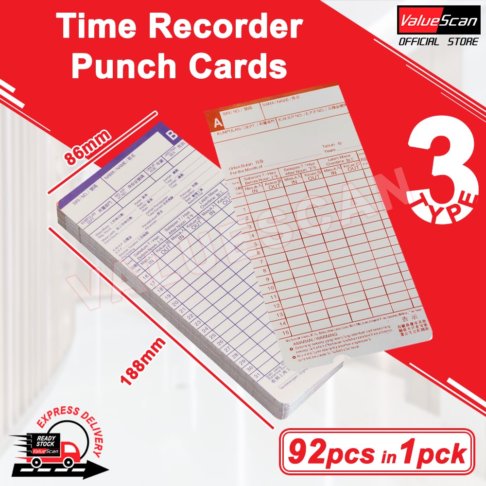Punch Card For Time Recorder ( Standard) (92pcs&100pcs/pack)