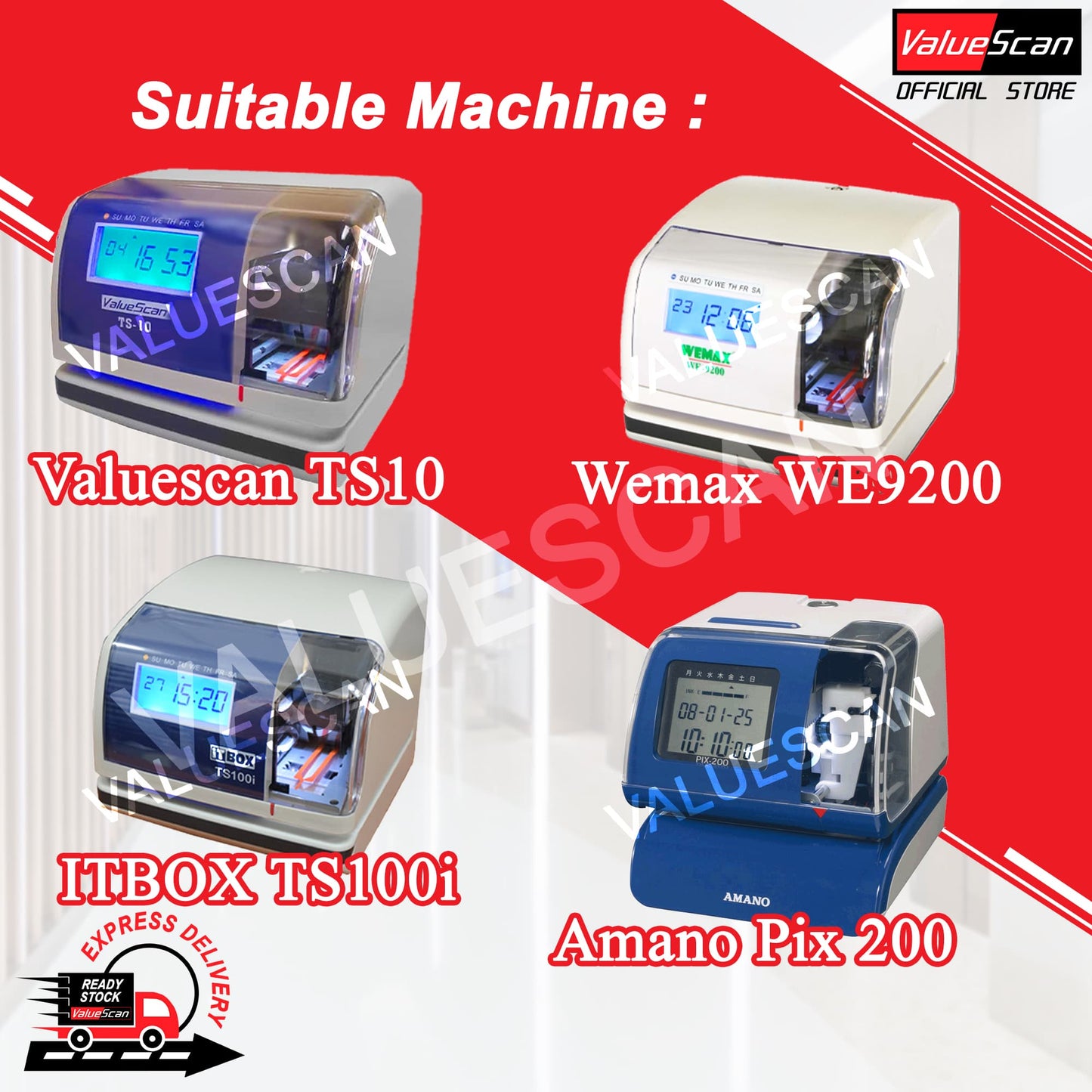 Time Stamp Machine Ribbon-Valuescan TS10 -Wemax WE9200 -ITBOX TS100i