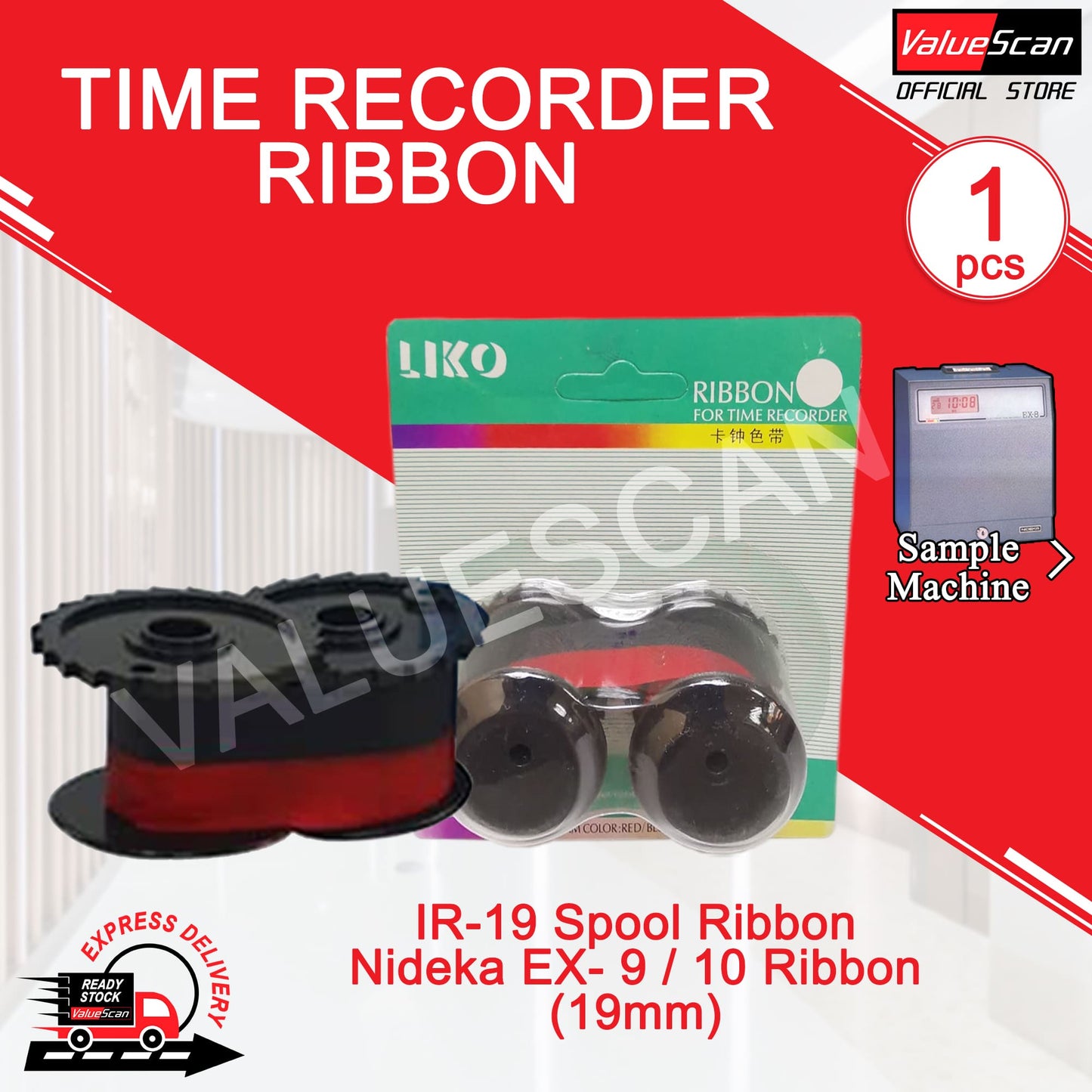 Time Recorder Ribbon- IR-19 Spool Ribbon -Nideka EX- 9 / 10 Ribbon (19mm)