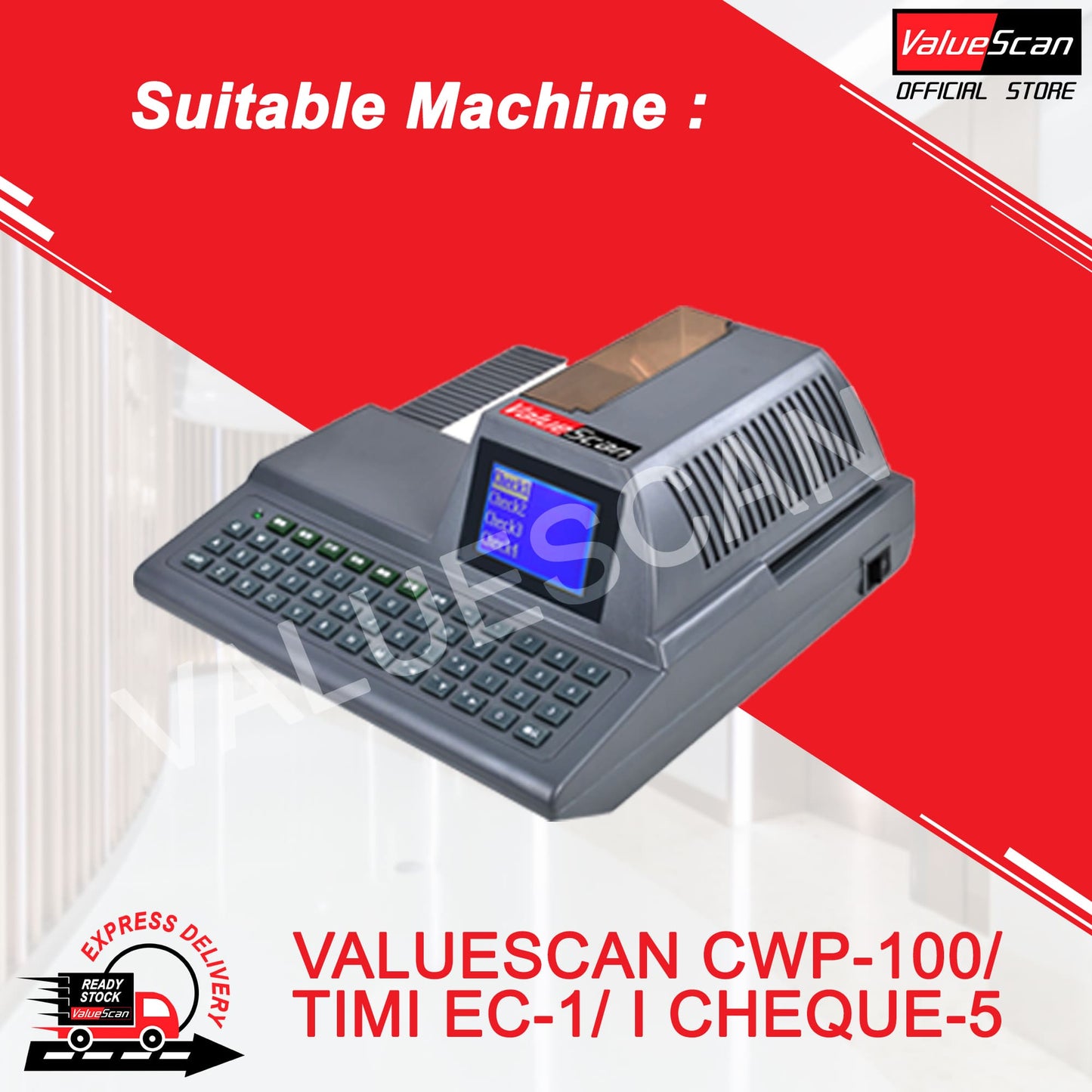 CHEQUE WRITER INK RIBBON ~ VALUESCAN CWP-100/ TIMI EC-1/ I CHEQUE 5 RIBBON