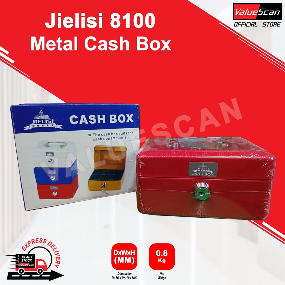 Jielisi 8100 Metal Cash Box with Lock /Kotak Besi Kunci