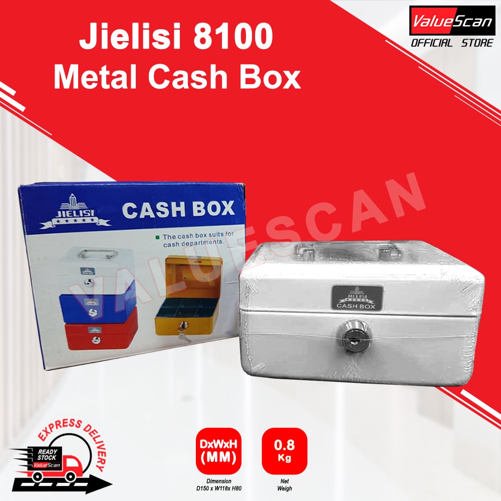 Jielisi 8100 Metal Cash Box with Lock /Kotak Besi Kunci