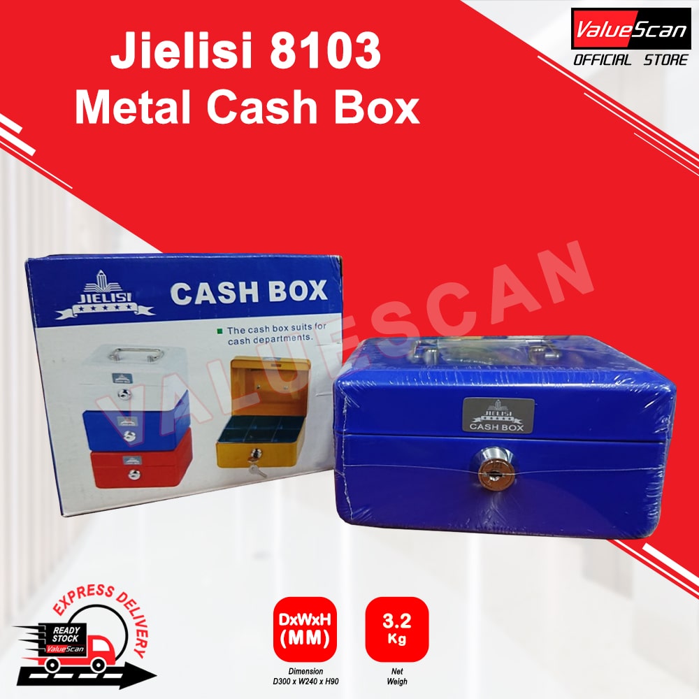 Jielisi 8103 Metal Cash Box with Lock /Kotak Besi Kunci