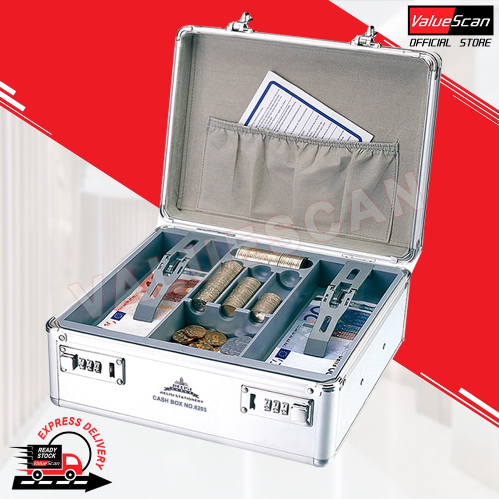 Jielisi 8203 Metal Cash Box with Lock /Kotak Besi Kunci