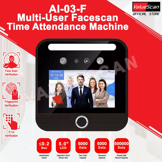 ValueScan AI-03F Multi-User Face scan Time Attendance Machine Face Recognition & Fingerprint Time Attendance Time Recorder System