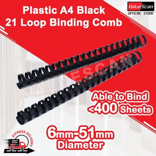 A4 Black Plastic Comb Binder / Binding Coil Rings / 21 Loops / All Sizes - 100/50Pcs/Box