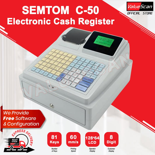 Valuescan - SEMTOM C-50 Electronic Cash Register (Free Software & Configuration) Casher Machine Money Drawer Groceries Mesin Wang Runcit