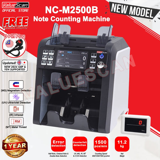 Valuescan NC-M2500B 2025 MDC 2 Pocket Mix Value Money Bank Note Counting Machine  / M2500 B Money Counter