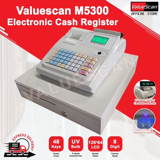 Valuescan M5300 Electronic Cash Register / M-5300 Casher Machine M 5300 Money Drawer Groceries Mesin Wang Runcit