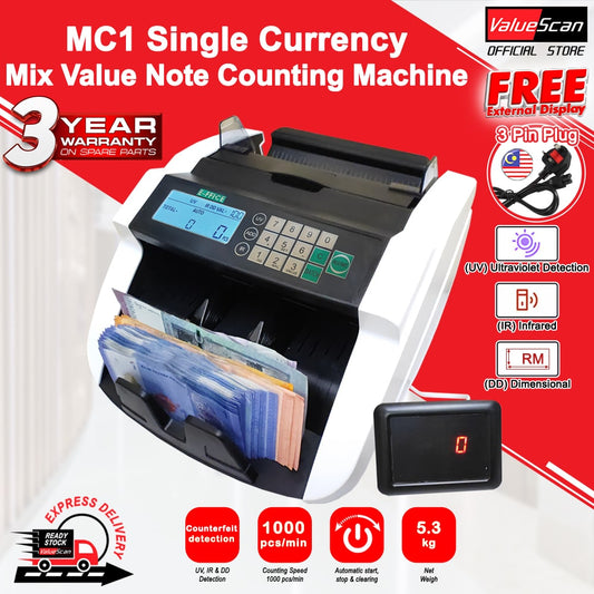 Valuescan/Effice - MC1 Money Bank Note Counting Machine /  Money Count / Note Counter (3Yr Warranty)