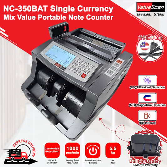 Valuescan NC-350BAT SDC Portable Note Counting with Built-in Rechargeable Battery / Bank Money Counter / Bill Counting Machi