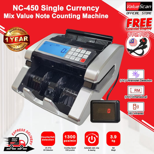 Valuescan NC-450 SDC Single Currency Mix Value Note Counting Machine Bank Money Counter