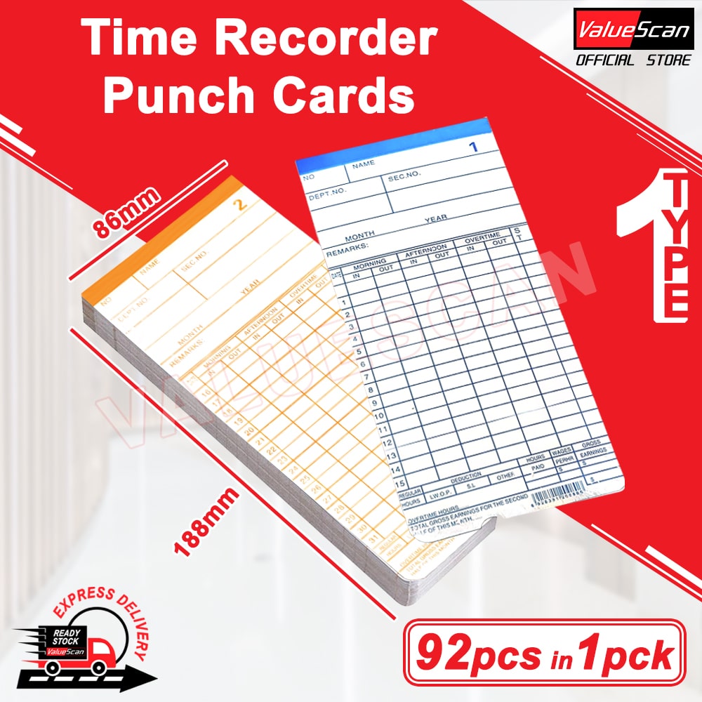 Punch Card For Time Recorder ( Standard) (92pcs&100pcs/pack)