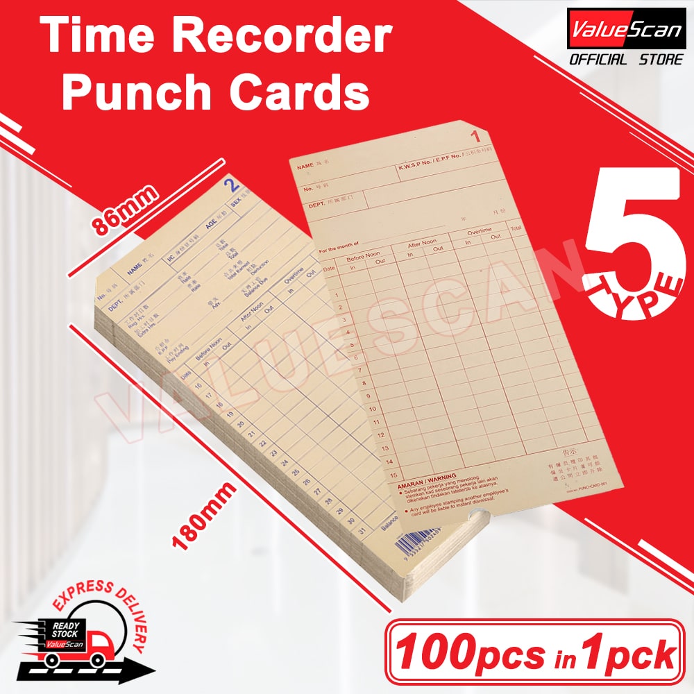Punch Card For Time Recorder ( Standard) (92pcs&100pcs/pack)