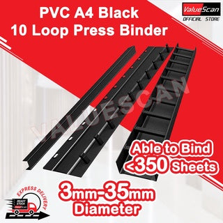 Black PVC Press Binder / Binding Strip / Lock Binder / Press Binding Comb / 10 Loops / All Sizes - 100/50Pcs/Box