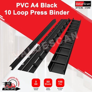 Black PVC Press Binder / Binding Strip / Lock Binder / Press Binding Comb / 10 Loops / All Sizes - 100/50Pcs/Box